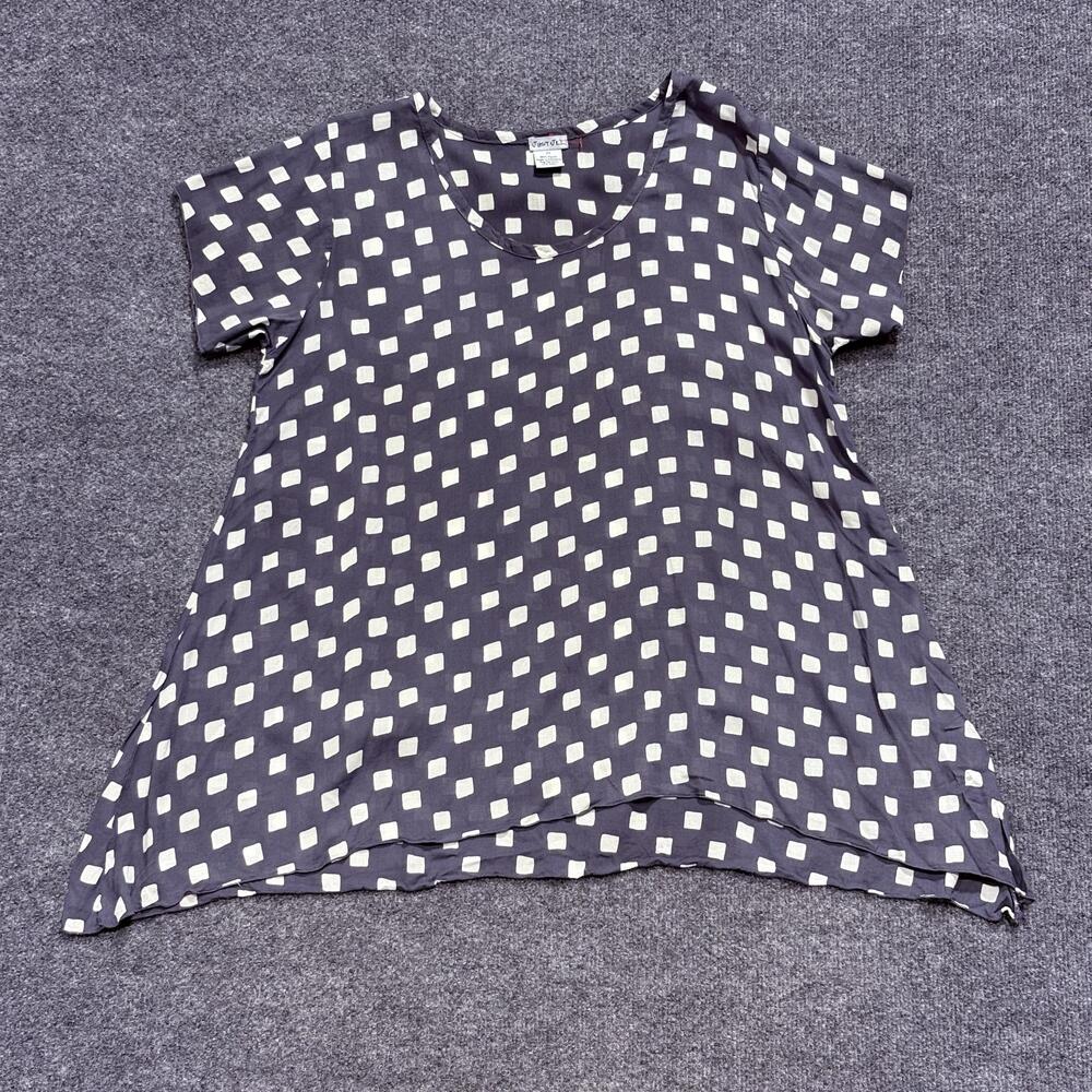 Just Jill Shirt Womens Medium Blue White Diamond Print Rayon Swing Top Blouse